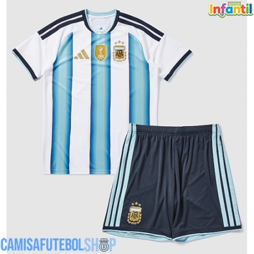 Camisa de time de futebol Argentina Replicas 1º Equipamento Infantil Mundo 2026 Manga Curta (+ Calças curtas)